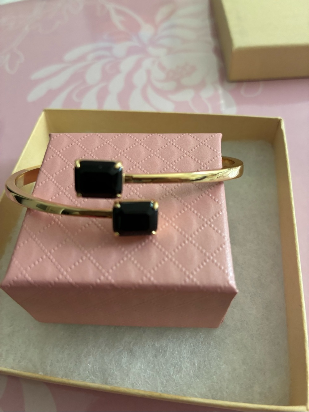 Ralph Lauren Gold Open Cuff Bracelet with Black Stones